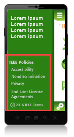 IEEE legal links on mobile app screen