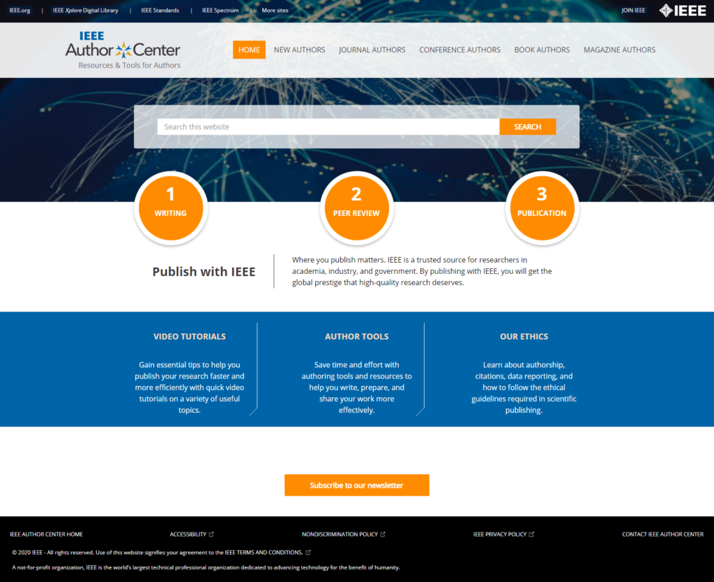 image showing the IEEE Author Center website home page