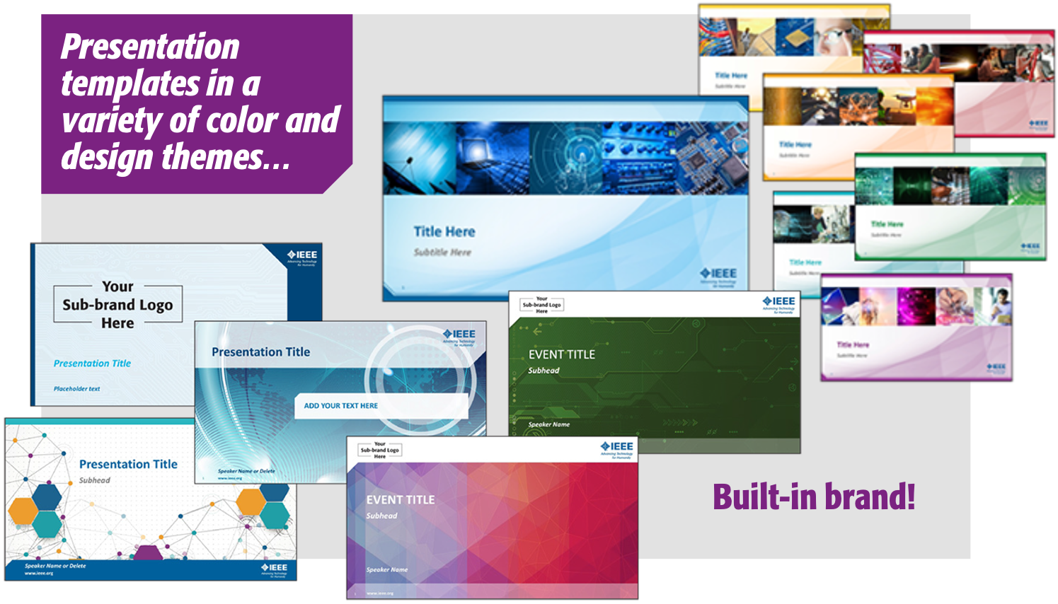 Presentation templates in a variety of color and design themes