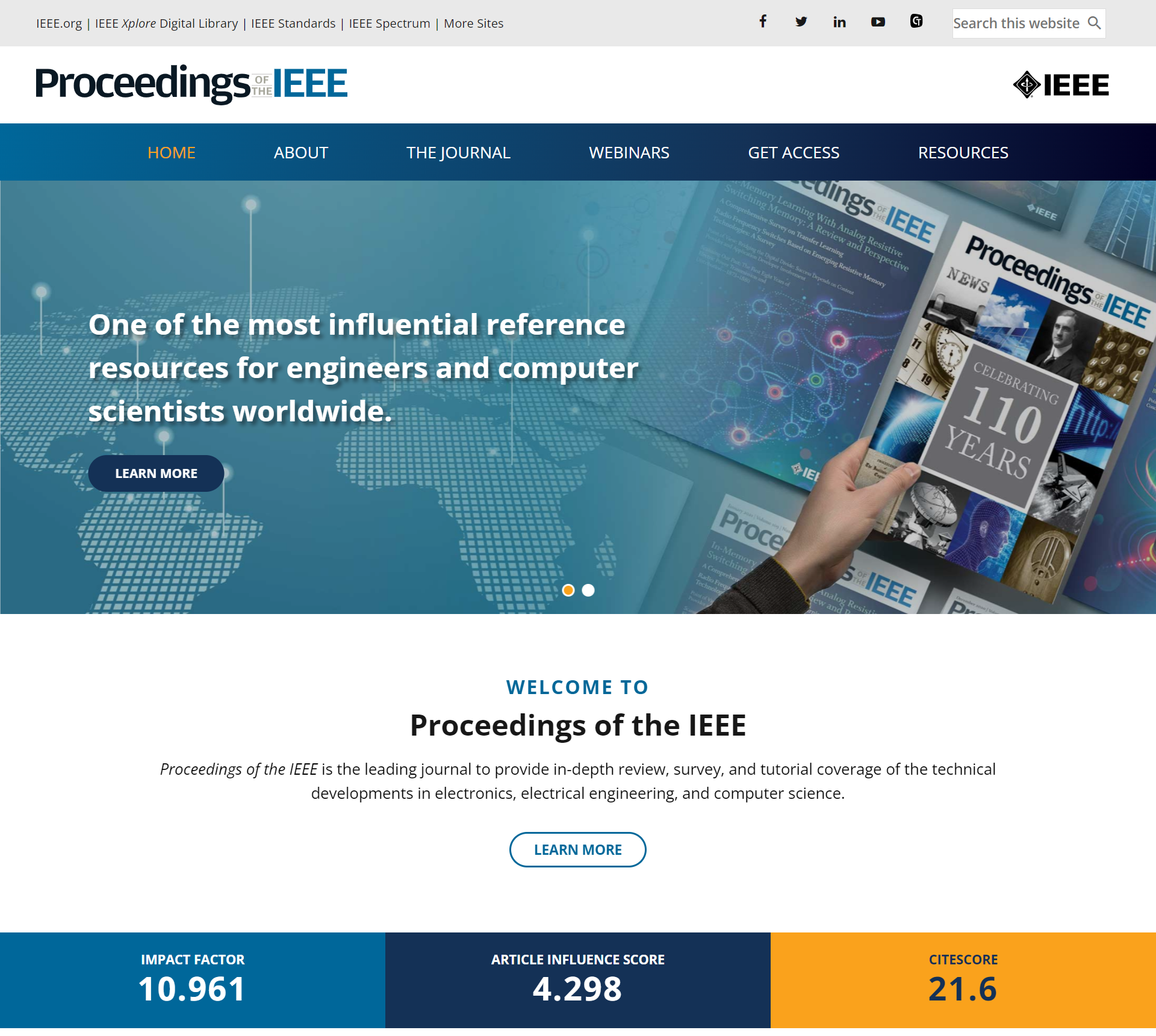 image showing part of the Proceedings of the IEEE home page