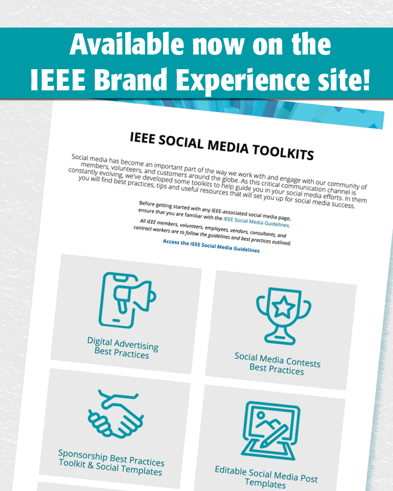 A rotating GIF image which contains an array of IEEE Social Media Toolkits